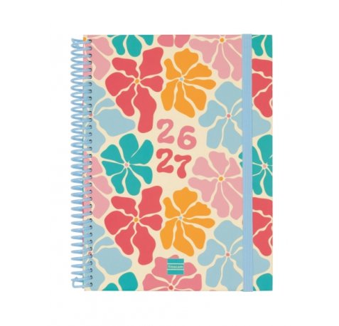 Finocam Diva Agenda Escolar 26/27 - Semana Vista Horizontal - Formato 4Âº - 155x212mm - Tapas de Carton Forrado - Papel de 80g/m2 - Espiral de Plastico - Esquinas Microperforadas - Multicolor