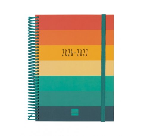 Finocam Diva Agenda Escolar 26/27 en Catalan - 1 Dia por Pagina - Formato 4Âº - 155x212mm - Tapas de Carton Forrado - Papel de 80g/m2 - Espiral - Esquinas Microperforadas - Multicolor