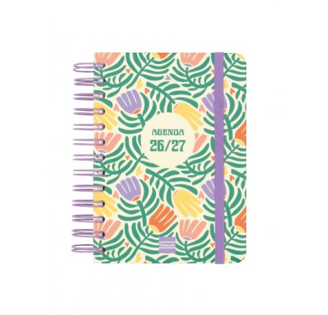 Finocam Cosmo Cart Agenda Escolar 26/27 - 1 Dia por Pagina - Formato 8Âº - 120x169mm - Tapas de Carton Forrado - Papel de 80g/m2 - Espiral Metalica - Esquinas Microperforadas - Multicolor