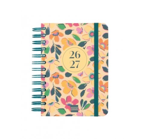Finocam Cosmo Cart Agenda Escolar 26/27 - 1 Dia por Pagina - Formato 8Âº - 120x169mm - Tapas de Carton Forrado - Papel de 80g/m2 - Espiral Metalica - Esquinas Microperforadas - Multicolor