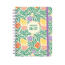 Finocam Cosmo Cart Agenda Escolar 26/27 en Catalan - Semana Vista Horizontal - Formato 4Âº - 155x212mm - Tapas de Carton Forrado - Papel de 80g/m2 - Espiral - Esquinas Microperforadas - Multicolor