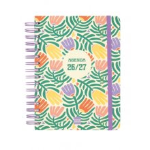 Finocam Cosmo Cart Agenda Escolar 26/27 - 1 Dia por Pagina - Formato 4Âº - 155x212mm - Tapas de Carton Forrado - Papel de 80g/m2 - Espiral Metalica - Esquinas Microperforadas - Multicolor