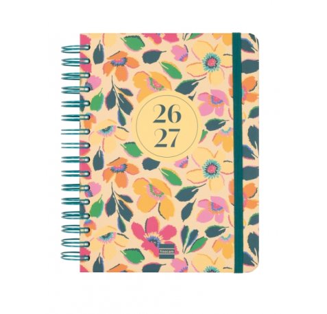 Finocam Cosmo Cart Agenda Escolar 26/27 - 1 Dia por Pagina - Formato 4Âº - 155x212mm - Tapas de Carton Forrado - Papel de 80g/m2 - Espiral Metalica - Esquinas Microperforadas - Multicolor