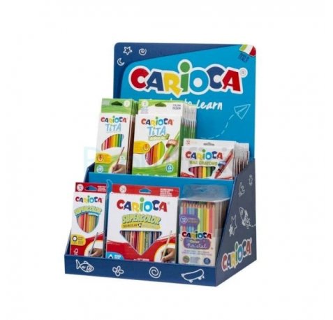 Carioca Expositor Lapices de Colores Incluye 12 Tita Box 12uds, 12 Tita Triangular Box 24uds, 4 Maxi Wax Crayons 24uds, 12 Pastel Bicolor Pencil Box 12uds, 12 Supercolor Pencils Box 12uds, 12 Supercolor Triangular Pencils Box 24uds