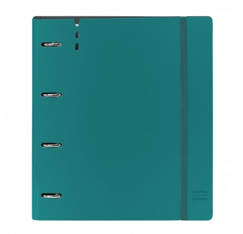 Safta Carpeta con 4 Anillas 35mm - Resistente - Recambio 100 Hojas - Cuadriculas 5x5mm - Cierre Elastico - Ranura para Boligrafo - Solapa Interior - 270x40x320mm - Color Verde