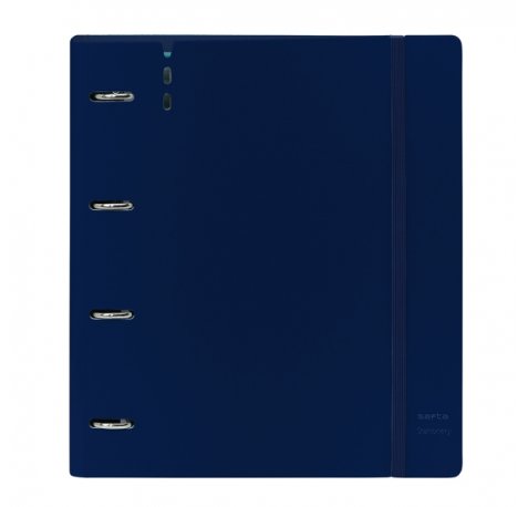 Safta Carpeta con 4 Anillas 35mm - Tapa de Plastico - Recambio 100 Hojas - Cierre Elastico - Ranura para Boligrafo - Separadores Internos - 270x40x320mm - Color Azul Marino