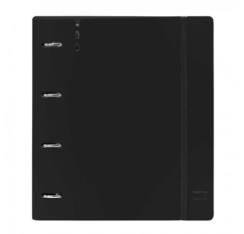 Safta Carpeta con 4 Anillas 35mm - Tapas de PP Foam - Recambio 100 Hojas - Cierre Elastico - Ranura para Boligrafo - Separadores Internos - 270x40x320mm - Color Negro