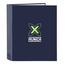 Safta Munich Blue Indigo Carpeta con 4 Anillas 40mm - Tapas Duras Forradas - Formato Folio - 270x60x330mm - Color Azul Marino