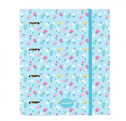 Safta Blackfit8 Petalos Carpeta de 4 Anillas de 35mm - Recambio de 100 Hojas A4 - Cuadricula de 5x5mm - 80g/m2 - Separadores Internos - Goma Elastica - 27x32x3.5cm - Color Azul Claro