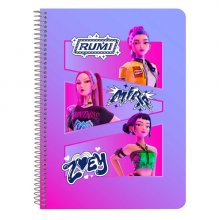 Safta K-Pop Demon Hunters Libreta con Espiral - Formato Cuarto - 80 Hojas de 80g/m2 - Cuadricula 4x4mm - Tapas Duras Glasofonadas - 15.5x22x1cm - Multicolor