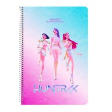 Safta K-Pop Demon Hunters Libreta con Espiral - Formato Folio - 80 Hojas de 80g/m2 - Cuadricula 4x4mm - Tapas Duras Glasofonadas - 21.5x31x1cm - Multicolor