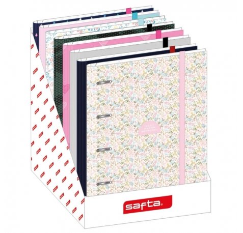 Safta Expositor con 8 Carpetas de 4 Anillas 35mm - Material Resistente - Incluye 100 Hojas por Carpeta - 290x340x340mm - Colores Surtidos