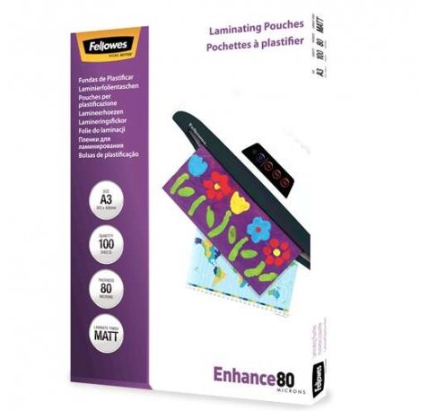 Fellowes Pack de 100 Fundas para Plastificar Mate A3 - 80 Micras - Alta Calidad - Transparente