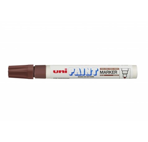 Uni-ball PX-20 Paint Marker - Marcador de Pintura - Punta Acrilica de Bala 2.2-2.8mm - Permanente en Todas las Superficies - Resistente a Luz y Agua - Cuerpo de Aluminio - Color Marrón (12 uds)