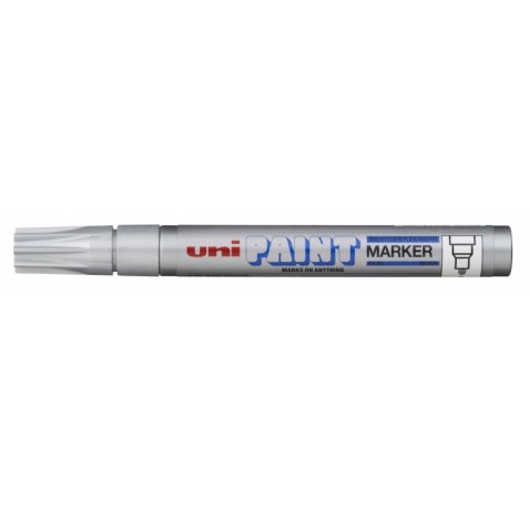 Uni-ball PX-20 Paint Marker - Marcador de Pintura - Punta Acrilica de Bala 2.2-2.8mm - Permanente en Todas las Superficies - Resistente a Luz y Agua - Color Plata (12 uds)