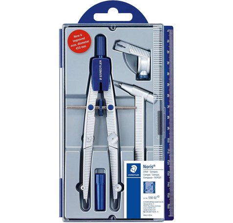 Staedtler Noris 550 02 Compas de Precision - Aguja y Mina Intercambiables - Mecanismo de Ajuste Rapido