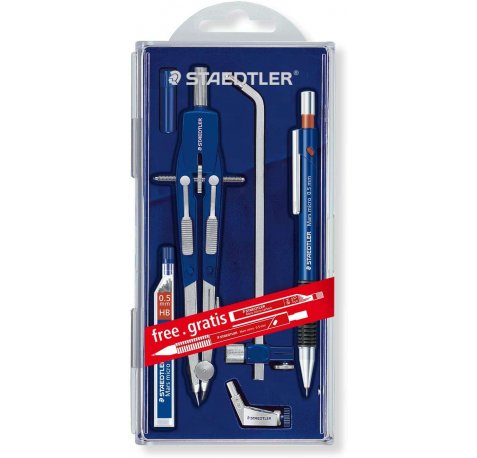 Staedtler Mars 552 02 Compas de Precision - Diametro Maximo 350mm - Compas de Aiuste Rapido - Patas Articuladas - Aguja Intercambiable - Mina Intercambiable