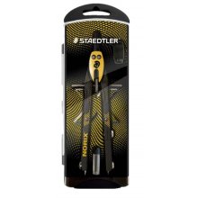 Staedtler Norix 555 Compas Metalico Escolar de Precision - Mecanismo Pulsador y Ajuste por Rueda Central - Color Amarillo/Negro