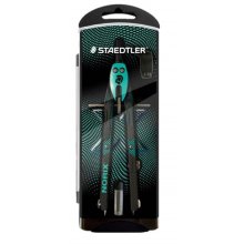Staedtler Norix 555 Compas Metalico Escolar de Precision - Mecanismo Pulsador y Ajuste por Rueda Central - Color Verde/Negro
