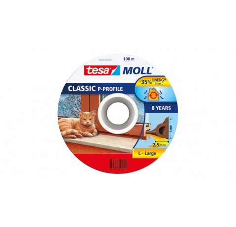 Tesa Moll Classic P-Perfil Burlete para Ventanas Perfil P 100m x 9mm x 4mm - Color Marron