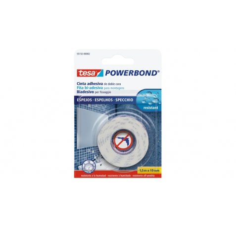 Tesa Powerbond Espejos Cinta Adhesiva de Doble Cara Especial para Espejos 19mm x 1.5m - Color Blanco