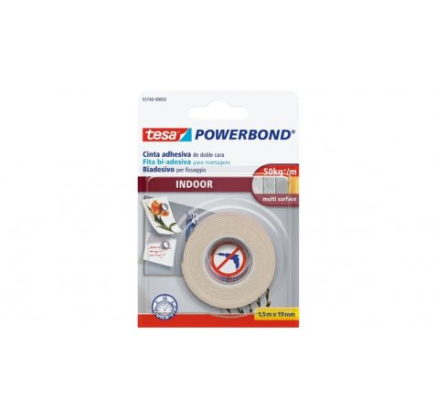 Tesa Powerbond Interiores Cinta Adhesiva de Doble Cara para Interiores 19mm x 1.5m - Color Blanco