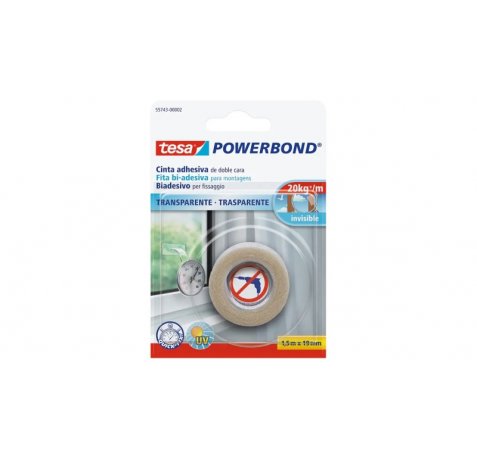 Tesa Powerbond Cinta Adhesiva de Doble Cara 19mm x 1.5m - Transparente