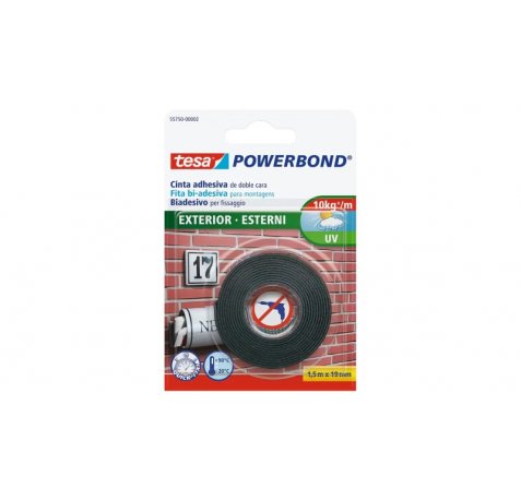 Tesa Powerbond Exteriores Cinta Adhesiva de Doble Cara para Exteriores 19mm x 1.5m - Transperente