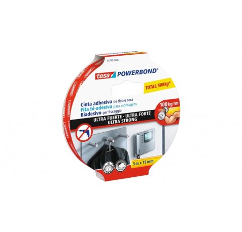 Tesa Ultra Strong Cinta Adhesiva de Doble Cara Ultra Fuerte 19mm x 5m - Color Blanco
