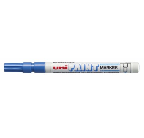 Uni-ball PX-21 Paint Marker - Marcador de Pintura - Punta Acrilica de Bala 0.8-1.2mm - Permanente en Todas las Superficies - Resistente a Luz y Agua - Cuerpo de Aluminio - Color Azul Claro (12 uds)