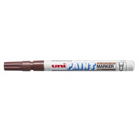 Uni-ball PX-21 Paint Marker - Marcador de Pintura - Punta Acrilica de Bala 0.8-1.2mm - Permanente en Todas las Superficies - Resistente a Luz y Agua - Cuerpo de Aluminio - Color Marrón (12 uds)