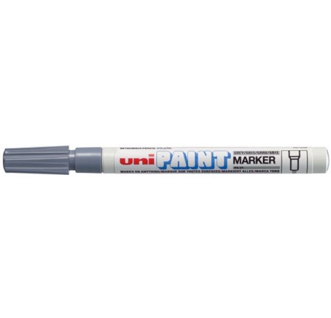 Uni-ball PX-21 Paint Marker - Marcador de Pintura - Punta Acrilica de Bala 0.8-1.2mm - Permanente en Todas las Superficies - Resistente a Luz y Agua - Cuerpo de Aluminio - Color Gris (12 uds)