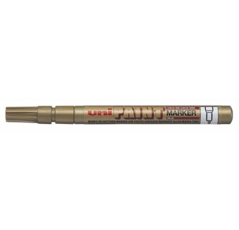Uni-ball PX-21 Paint Marker - Marcador de Pintura - Punta Acrilica de Bala 0.8-1.2mm - Permanente en Todas las Superficies - Resistente a Luz y Agua - Cuerpo de Aluminio - Color Oro (12 uds)