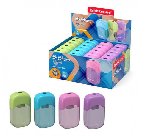 Erichkrause Sacapuntas S-Sharp con Contenedor - Diseño Ergonomico - Cuchilla de Acero Resistente - Color Surtido (24 uds)