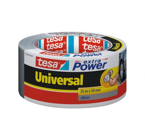 Tesa Extra Power Universal Cinta Adhesiva Americana Multiusos 50mm x 25 Metros - Fuerte Poder de Pegado - Se Rompe Facilmente con la Mano - Resistente a la Intemperie - Color Gris