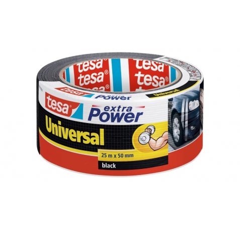 Tesa Extra Power Universal Cinta Adhesiva Americana Multiusos 50mm x 25 Metros - Fuerte Poder de Pegado - Se Rompe Facilmente con la Mano - Resistente a la Intemperie - Color Negro