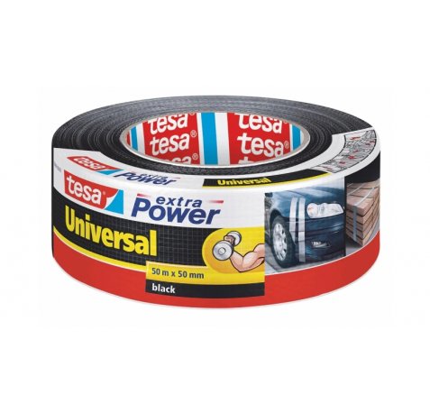 Tesa Extra Power Universal Cinta Adhesiva Americana Multiusos 50mm x 50 Metros - Fuerte Poder de Pegado - Se Rompe Facilmente con la Mano - Resistente a la Intemperie - Color Negro