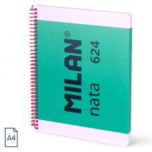 Milan Nata 624 Cuaderno Espiral Formato A4 Liso - 80 Hojas de 95 gr/m2 - Microperforado, 4 Taladros - Color Verde