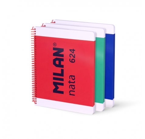 Milan Nata 624 Pack de 3 Cuadernos Espiral Formato A4 Pautado 7mm - 80 Hojas de 95 gr/m2 - Microperforado, 4 Taladros - Colores Surtidos