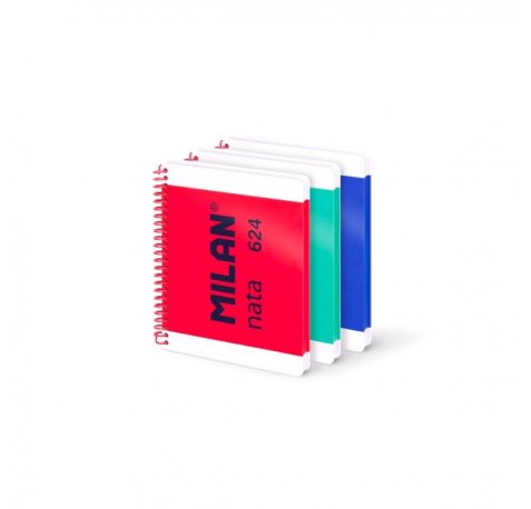 Milan Nata 624 Pack de 3 Cuadernos Espiral Formato A5 Lisos - 80 Hojas de 95 gr/m2 - Microperforado, 4 Taladros - Colores Surtidos