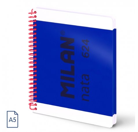 Milan Nata 624 Cuaderno A5 con Espiral - Papel a Lineas de 7mm - 80 Hojas de 95g - Tapa Dura - Color Azul Marino