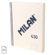 Milan 430 Since 1918 Cuaderno A4 con Espiral - Papel a Lineas de 7mm - 120 Hojas de 95g - Tapa Dura - Color Beige