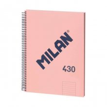 Milan Cuaderno Espiral Formato A4 Pautado 7mm - 80 Hojas de 95 gr/m2 - Microperforado, 4 Taladros - Color Rosa