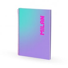 Milan Sunset Cuaderno Espiral Formato A4 Pautado 7mm - 90 Hojas de 95 gr/m2 - Microperforado, Bandas de Color y 4 Taladros - Color Violeta/Turquesa
