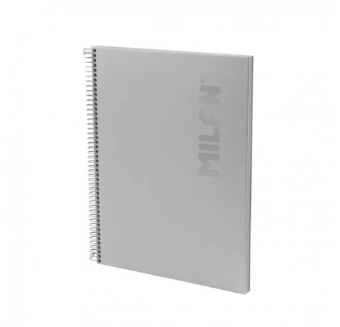Milan Shadow Cuaderno Espiral Formato A4 Cuadricula 5x5 - 80 Hojas de 95 gr/m2 Microperforadas y con 4 Taladros - Tapa Dura - Color Gris