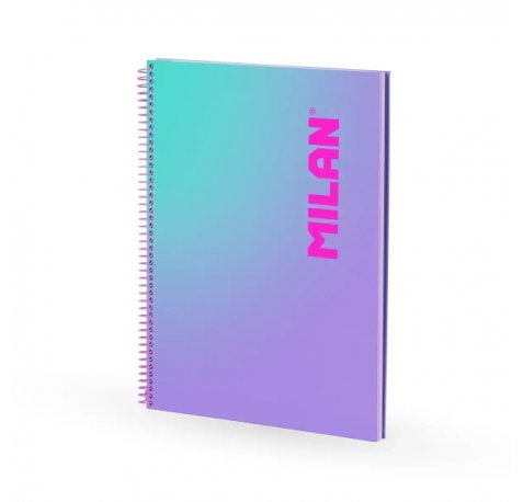 Milan Sunset Cuaderno Espiral Formato A4 Cuadricula 5x5mm - 90 Hojas de 95 gr/m2 - Microperforado, Bandas de Color y 4 Taladros - Color Violeta/Turquesa
