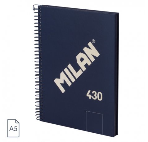 Milan 430 Since 1918 Cuaderno A5 con Espiral - Hojas Blancas - 80 Hojas de 95g - Tapa Dura - Color Azul