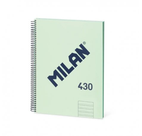 Milan 430 Since 1918 Cuaderno Espiral Formato A4 Doble Pauta 3,5mm - 80 Hojas de 95 gr/m2 Microperforadas con 4 Taladros - Tapa Dura - Color Verde
