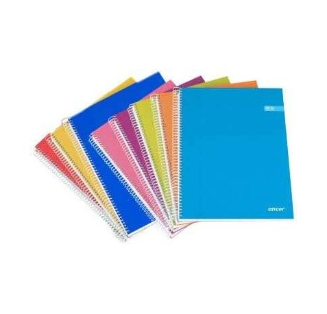 Ancor Classic Stripes Cuaderno Espiral Tamaño Folio Cuadriculado 4x4mm - 80 Hojas 90gr - Tapa de Carton Plastificado - Colores Surtidos (8 uds)