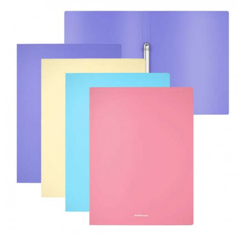 Erichkrause Pack de 4 Carpetas Anillas Matt Pastel - 2 Anillas de 24mm - Tamaño A4 - Colores Surtidos